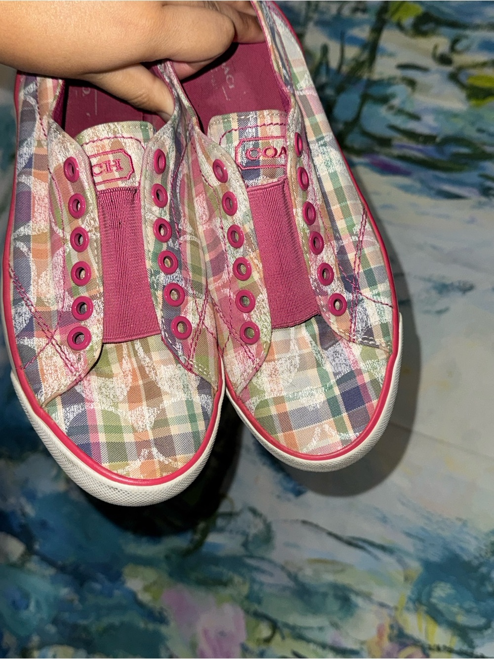 Coach Plaid Slip-On Sneakers in Pink and Multi